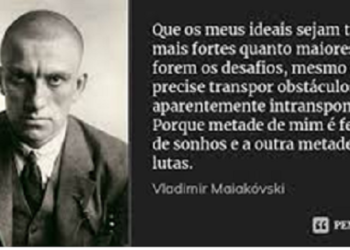 Vladimir Maiakovski, o maior poeta russo. Zelenski enfrentou Vladimir Putin. De forma emotiva, destemida e resoluta, dirigiu-se às tropas russas: "Se atacarem, verão os nossos rostos, não as nossas costas!" – Foto: Reprodução