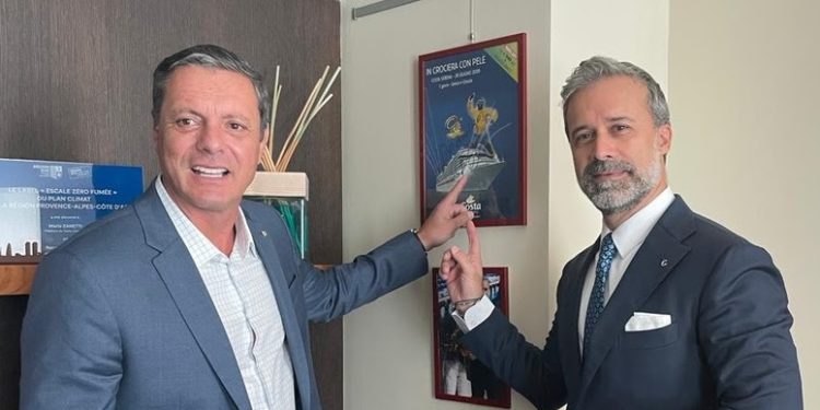 Mario Zanetti, CEO da Costa Cruzeiros em reunião com Rogério Santos, Prefeito de Santos - Foto: Divulgação