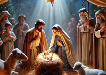 Representação da Natividade de Jesus de acordo com a tradição cristã. Feito com ajuda de I. A. – Foto: Reprodução