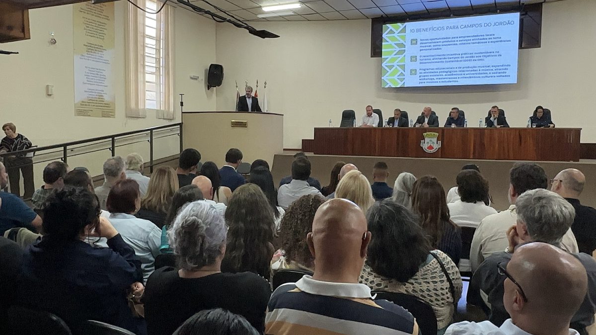 Secretário municipal de Turismo Fábio Machado Izar apresentando os 10 benefícios para Campos do Jordão se ela alcançar o título de Cidade Criativa da Unesco - Foto: Divulgação