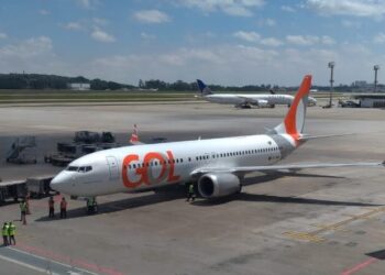 O Boeing 737 MAX, da GOL, que partiu de Guarulhos (GRU) na tarde deste sábado rumo a Punta Cana (PUJ) - Foto: Divulgação