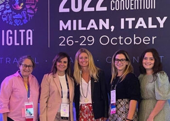 Time da Accor na convenção da IGLTA: Iliane Dumas, Antonietta Varlese, Anne-Sophie Beraud, Gloria Milan e Laura Rodriguez – Foto: Mark Morinii
