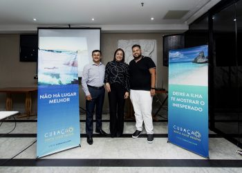 Fabiano dias, da Copa, Luciana Longo, da Avianca, e Vinicius Dantas, do Turismo de Curaçao - Foto: Divulgação