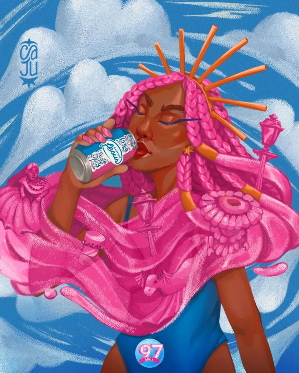 A ilustradora Caju Moura com sua arte compõe o time de artistas autorais da campanha de 97 anos do Guaraná Jesus - Ilustração