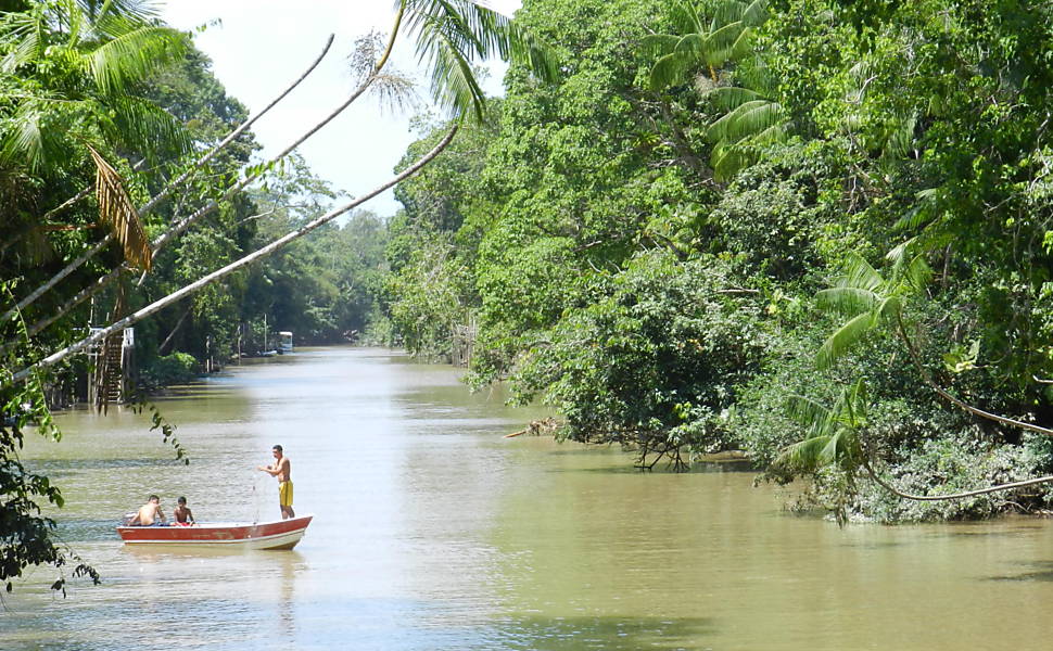 Ao adentrar no vilarejo do Combu, é possível observar moradores locais em pequenas embarcações a beira do rio – Foto: Divulgação