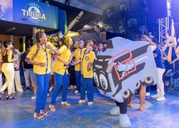 O mascote da Guanabara Galantinho mostrou samba no pé na quadra da Unidos da Tijuca - Foto: Divulgação