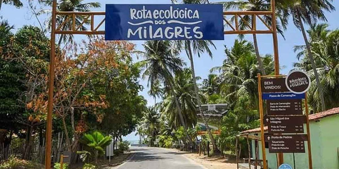 A Rota Ecológica dos Milagres é uma região turística localizada no litoral norte de Alagoas, conhecida por suas praias paradisíacas, piscinas naturais, manguezais preservados e atmosfera tranquila - Foto: Reprodução