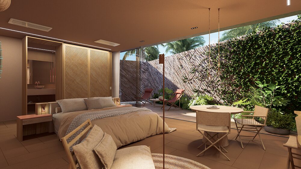 A sofisticação da Cabana Mar e Cabana Vila do Origem Patacho Design Hotel serão um capítulo à parte em total contato com o ambiente natural - Foto: Divulgação Club Med Brasil