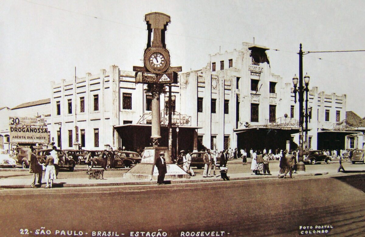 Estação Brás, conhecida originalmente também como Estação Braz ou Estação do Norte ou Estação Roosevelt, em imagem de 1949 - Foto: Reprodução
