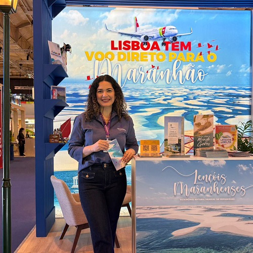 Talita Ribeiro, gestora comercial do Vila Aty, representou o hotel no estande do Maranhão na BTL Lisboa - Foto: Arquivo pessoal