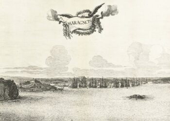 Brosterhuyzen, Jan van (gravador), a partir de desenho de Frans Post. Verovering van Maragnon, 1641{Conquista de Maranhão, 1641}. 1645-1647. Água-forte e gravura. Rijksmuseum,Amsterdã - Fonte: Guia de São Luís (1989) de Jomar Moraes