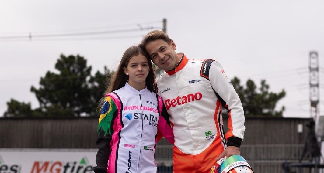 O pai Augusto Farfus, um dos brasileiros de maior destaque no automobilismo internacional, com a filha ictoria "Vicky" Farfus - Foto: Divulgação