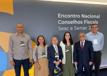 Robert Silva, Engenheiro/Sesc; Rutineia Amaral, Diretora Regional do Sesc/MA; Maurício Feijó, Presidente do Sistema Comércio/MA; Elaine Bluhm, Assessora da Controladoria /Senac; Ahirton Lopes, Diretor Regional do Senac/MA; Dailson Barros, Assessor da Controladoria/Sesc - Foto: Divulgação