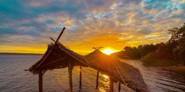 Pôr do sol do lago entre Palmas e Lajeado, com vista a partir do Casca Grossa – Foto: Henrique Lopes